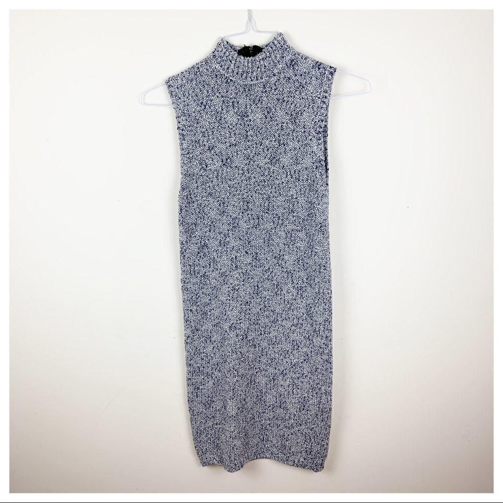Forever 21 Blue/White Marled Knit Dress Mock Neck